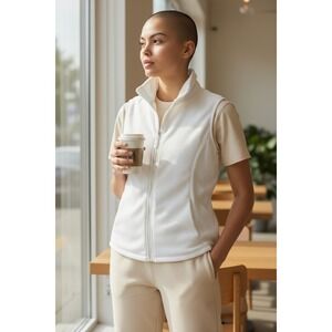Made for Life Fleece Vest Zip Up Collar White Women's Size M